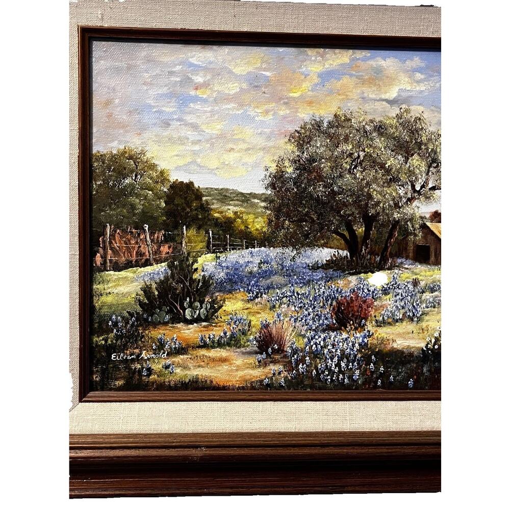 VTG Texas Bluebonnet Oil Painting on Canvas - Hill Country- Signed Eileen Arnold - Picture 8 of 15